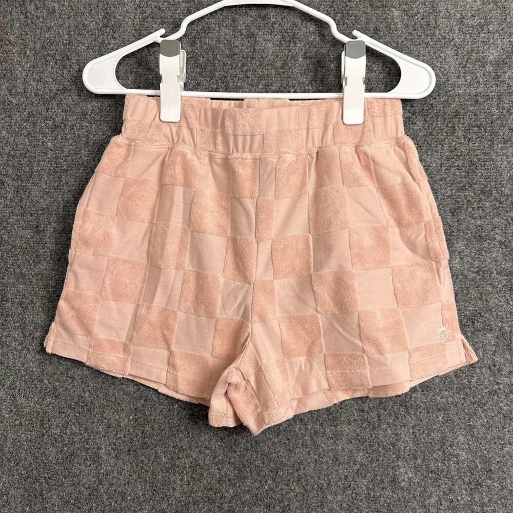 XSET Shorts Womens Size S Pink Terry Checkered Lounge Streetwear Y2K Rare